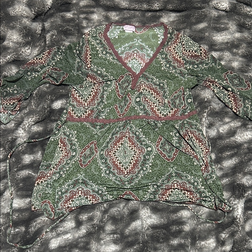Julie's Closet Green and Brown Paisley Blouse
